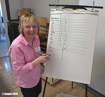 Event organizer and finalist, Kato keeping score.