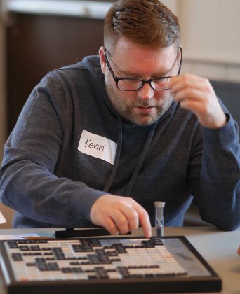 Kevin counting his points.